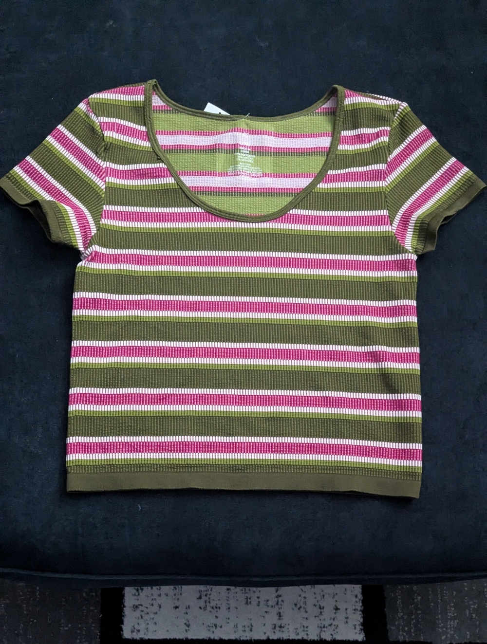 NWOT! Almost Famous Ribbed Stripped Pink & Green Top L/XL